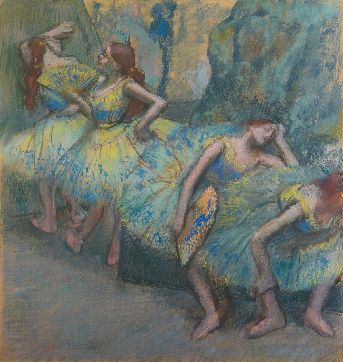 Baletky v křídlech, cca 1890-1900 (pastel na papíře) od Edgar Degas