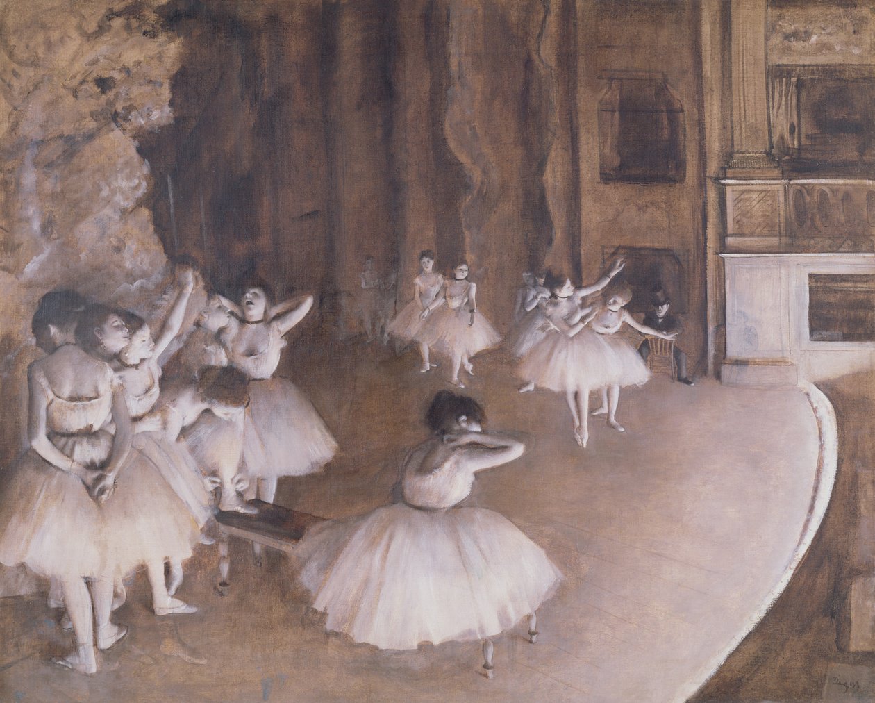 Baletní zkouška na jevišti od Edgar Degas