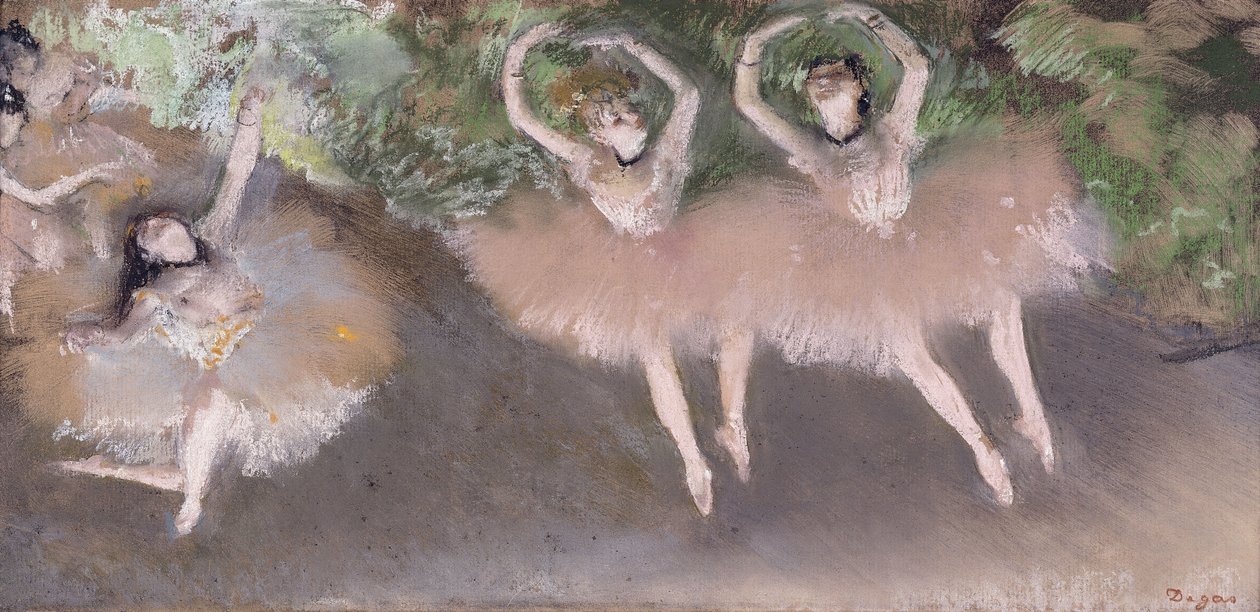 Baletní scéna, kolem roku 1879 (pastel přes monotyp na papíře) od Edgar Degas