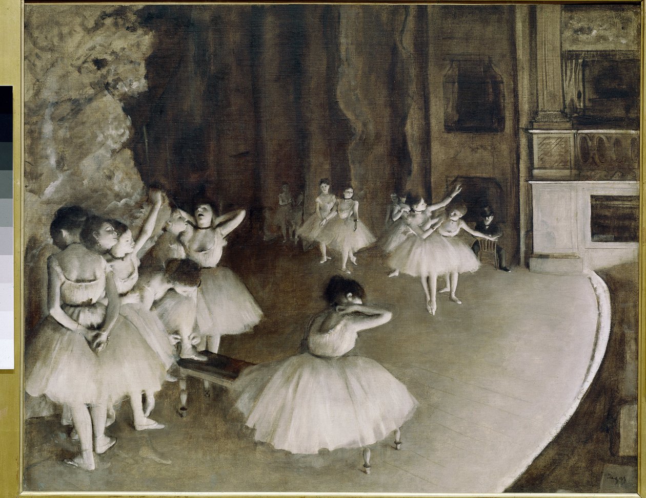 Baletní zkouška na jevišti (olej na plátně od Edgar Degas