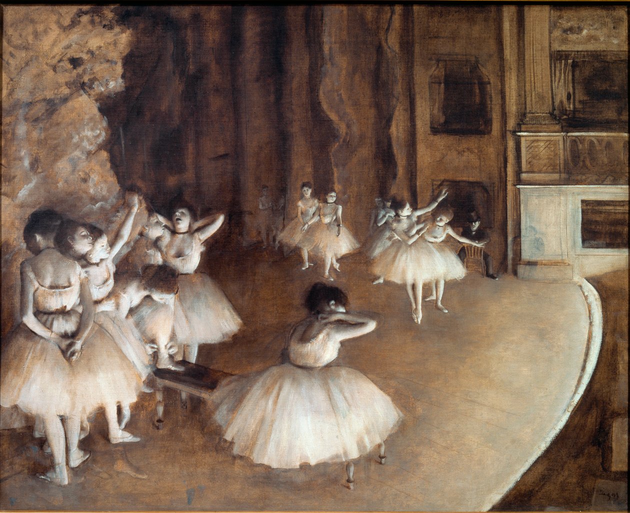 Baletní zkouška na jevišti od Edgar Degas