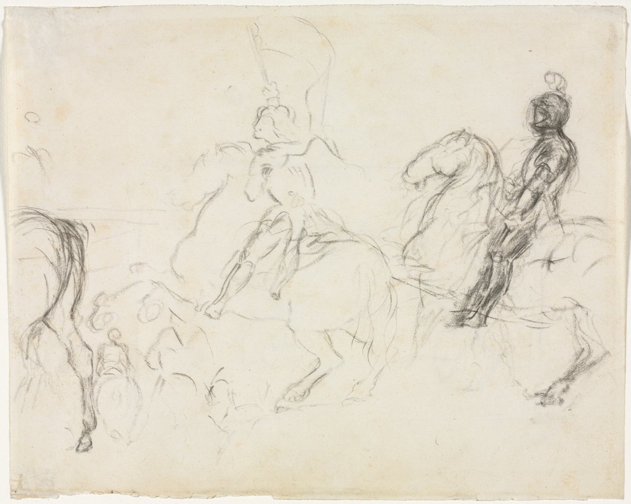 Bojová scéna s obrněnými figurkami na koni (recto) od Edgar Degas