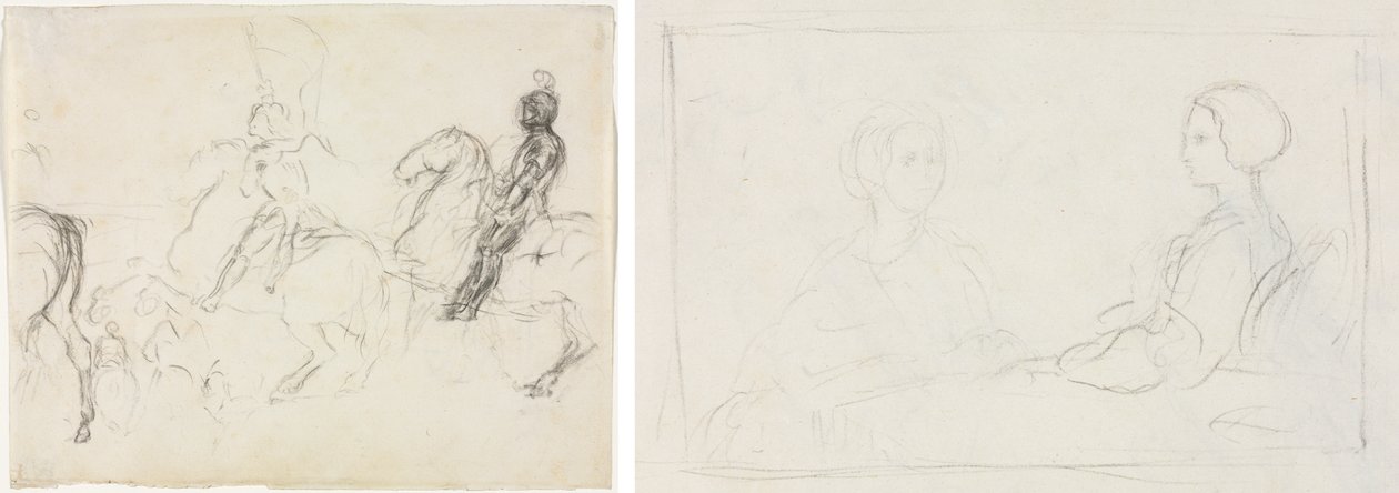 Bojová scéna s obrněnými postavami na koni (obrácená strana) Dvě sedící ženy (verze) od Edgar Degas
