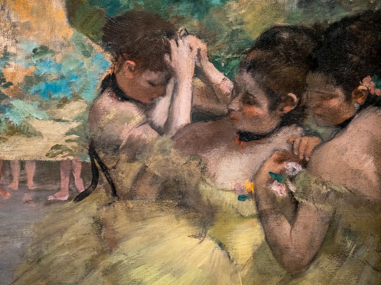 Zákulisí (detail) (také známé jako „žlutí tanečnice“). 1874-1876. Olej na plátně. od Edgar Degas