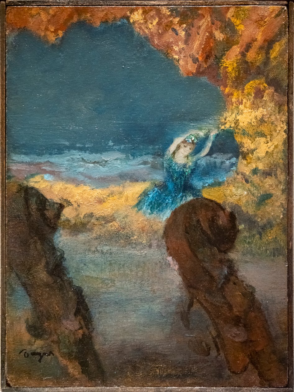Modrá tanečnice a kontrabas. 1891. Olej na dřevě od Edgar Degas