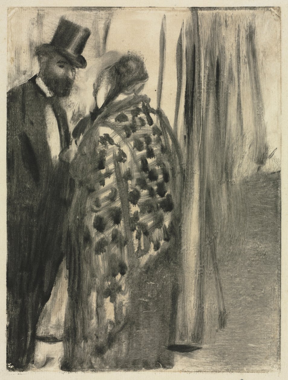 Konverzace: Ludovic Halévy a paní kardinálová (Rozhovor) pro "La Famille Cardinal", Ludovic Halévy, cca 1880-83 (monotyp) od Edgar Degas