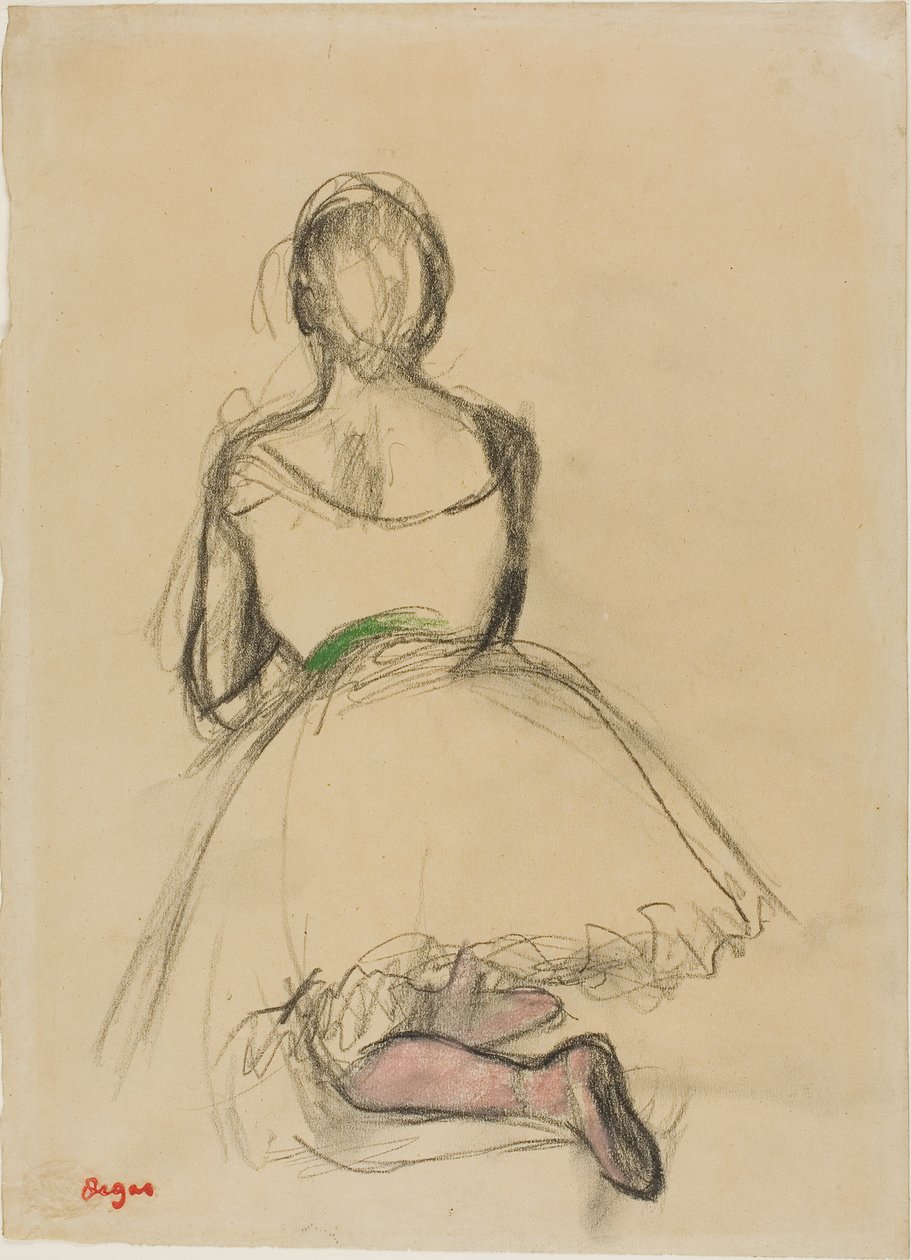 Klečící tanečnice, pohled zezadu od Edgar Degas