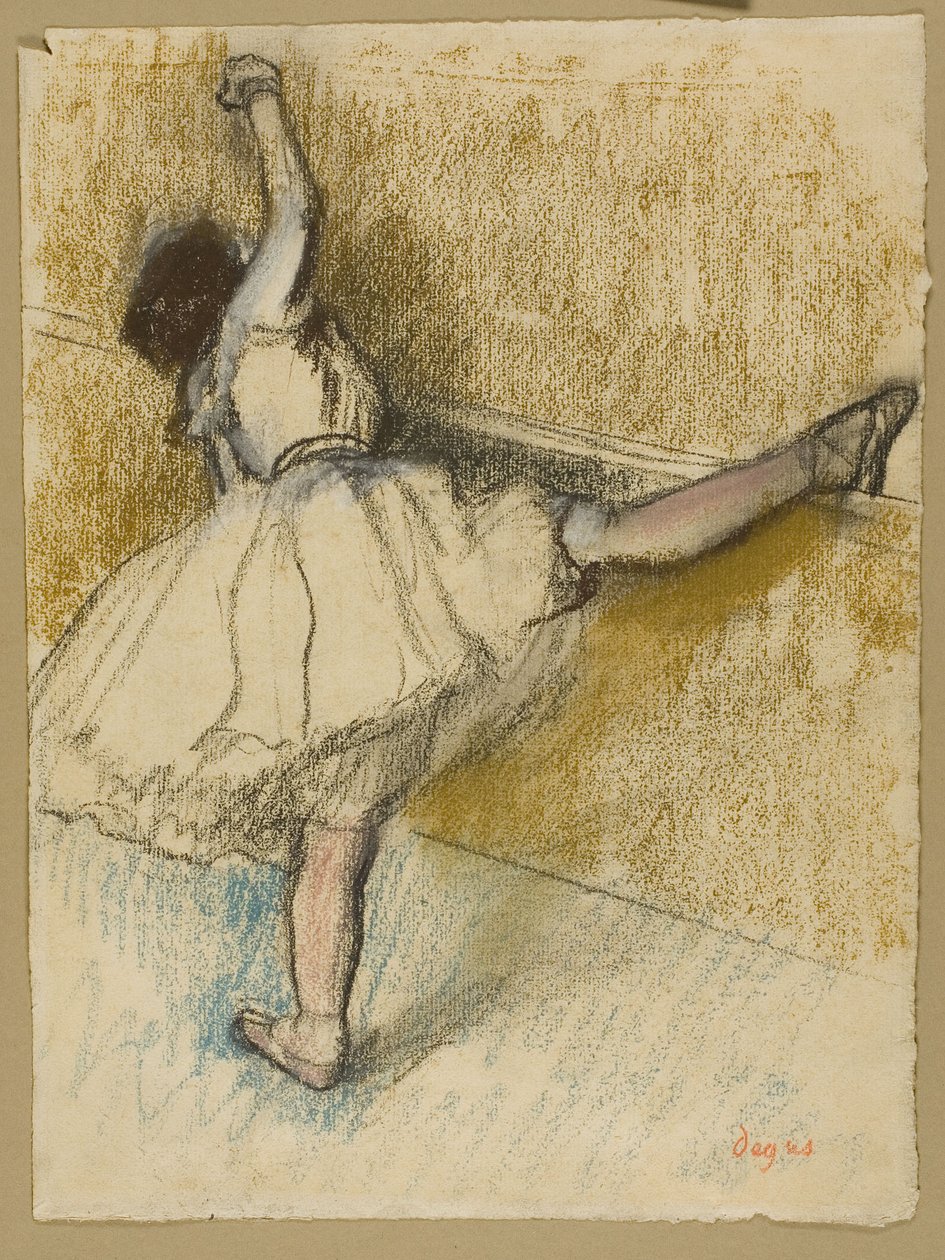 Protahování tanečníka u baru od Edgar Degas