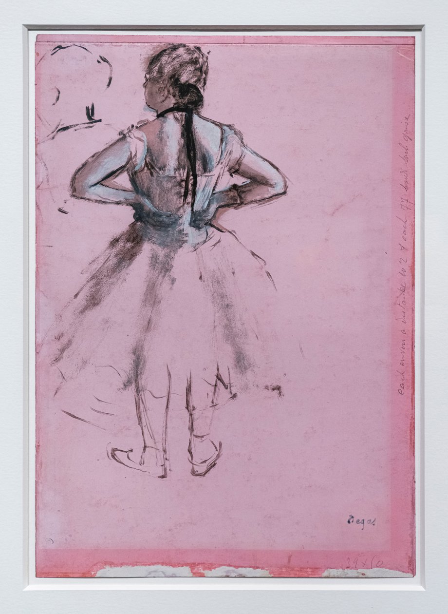 Tanečnice, pohled zezadu, ruce v bok. Kolem 1873. Olejomalba, na papíře od Edgar Degas
