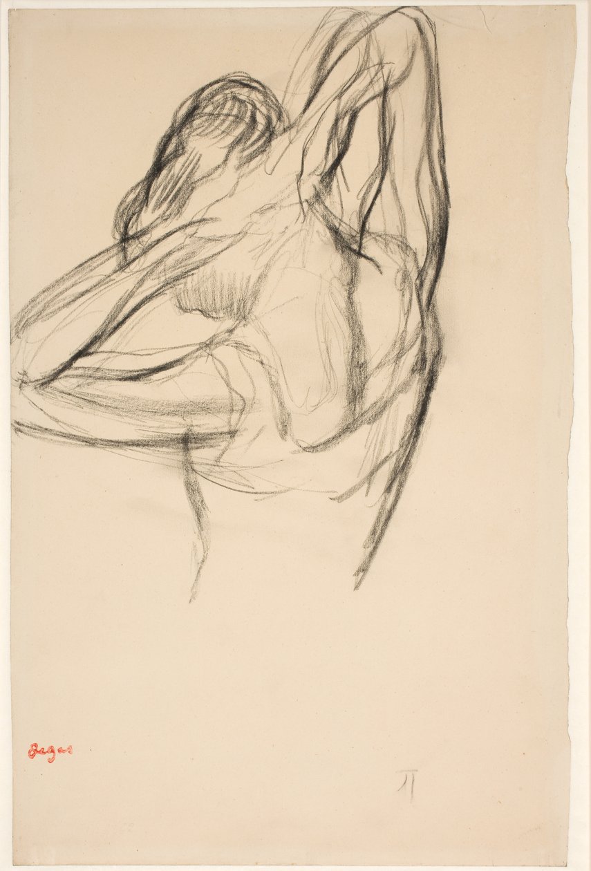 Tanečnice, půl těla, ruce zkřížené za hlavou, asi 1890 (tužka na papíře) od Edgar Degas