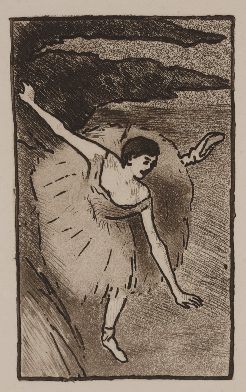 Tanečnice na jevišti, přičemž její luk od Edgar Degas