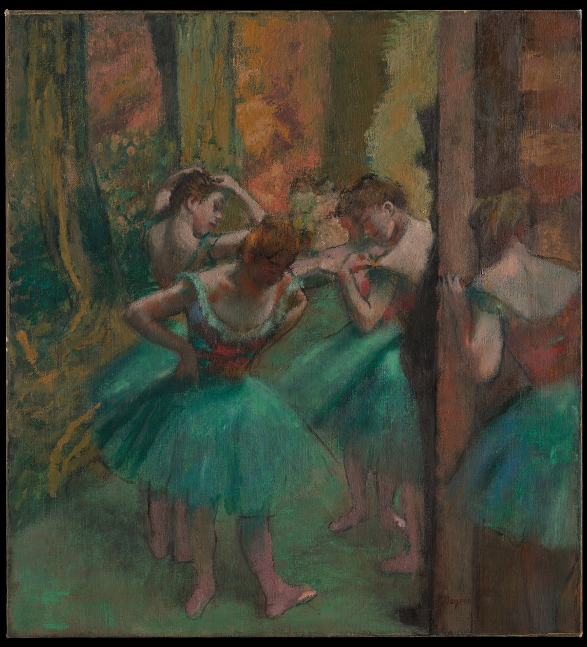 Tanečníci, růžová a zelená od Edgar Degas