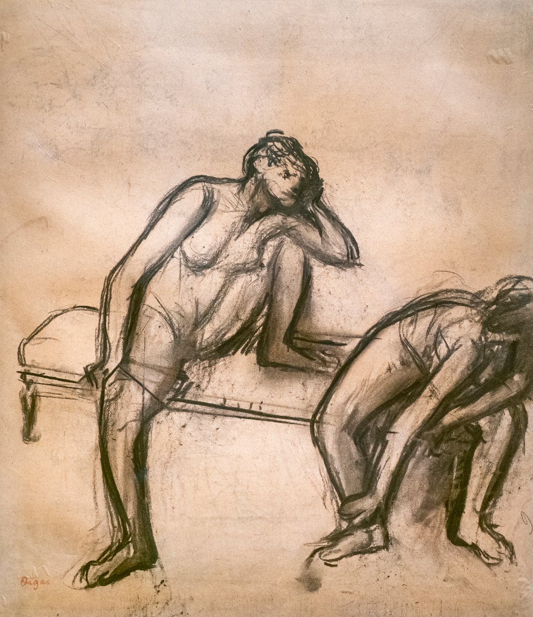 Tanečníci v klidu. Kolem roku 1900. Uhlí na papír lepí na karton. od Edgar Degas