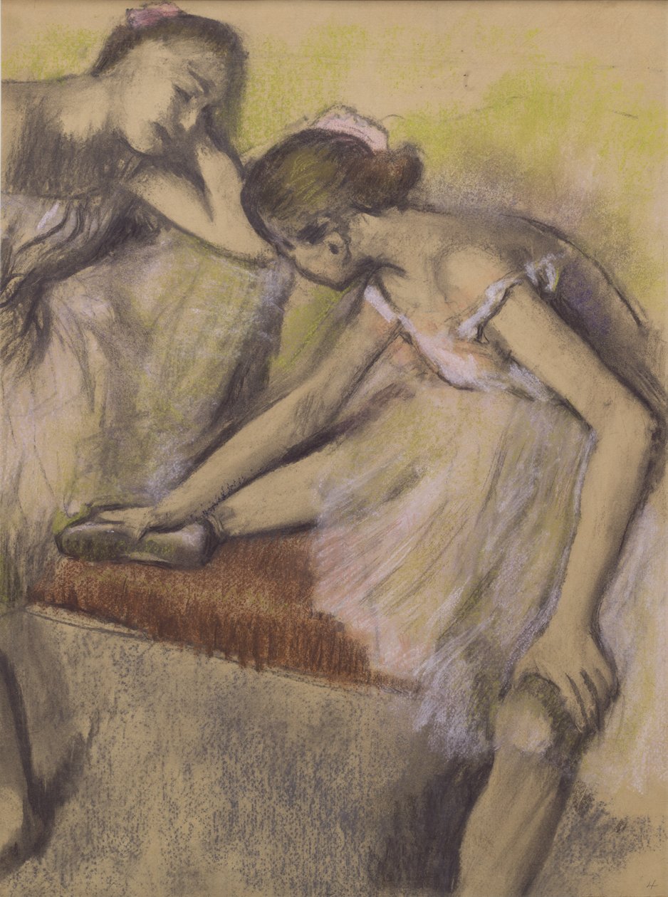 Dancers in Repose, kolem roku 1898 (pastel a dřevěné uhlí na tenkém tkaném papíře plně připevněné k tenkému podpůrnému listu) od Edgar Degas