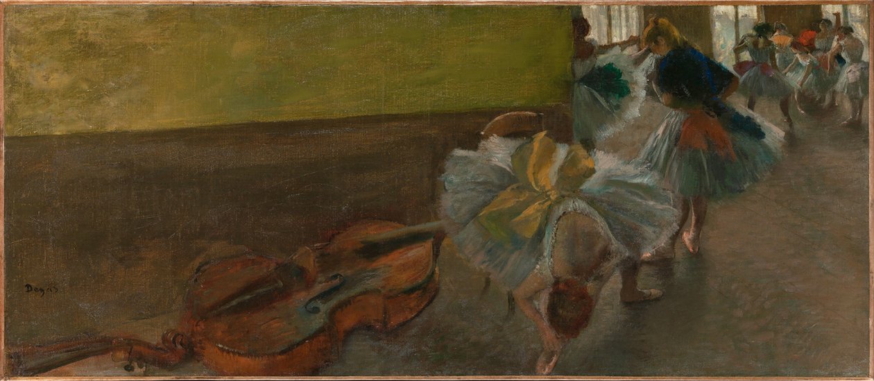 Tanečníci ve zkušebně s kontrabasem, kolem 1882–1885 (olej na plátně) od Edgar Degas