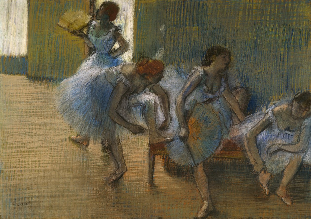 Tanečníci na lavičce, kolem roku 1898 (pastel na papíře) od Edgar Degas