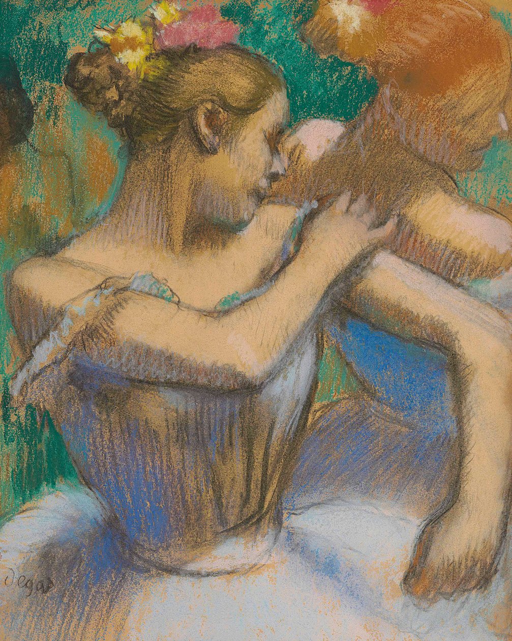 Tanečnice si upravuje ramenní vycpávky od Edgar Degas
