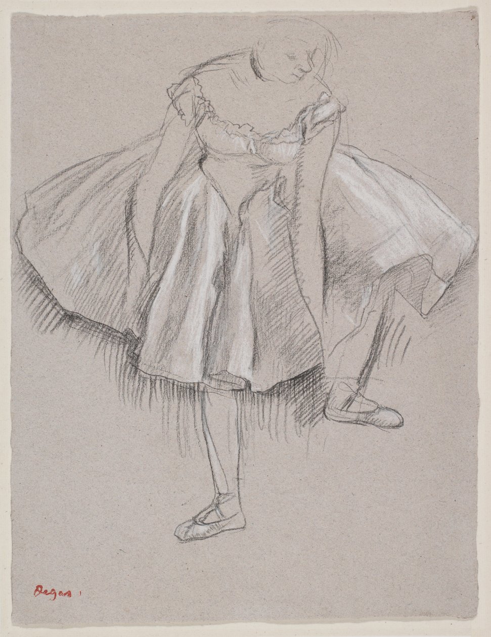 Tanečnice si upravuje pantofle, počátek 80. let 19. století (uhl a pastel na papíře) od Edgar Degas