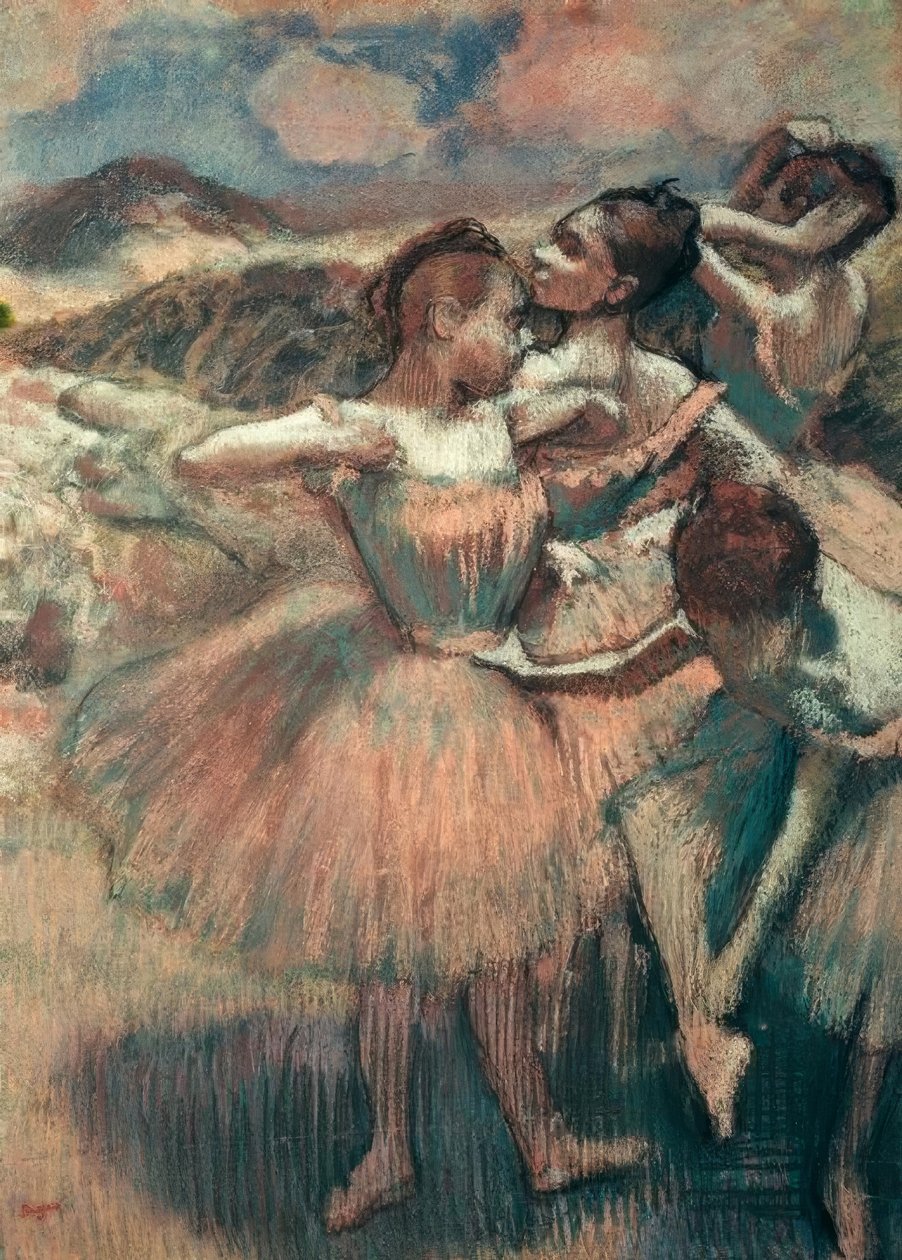 Tanečnice, lososové sukně od Edgar Degas