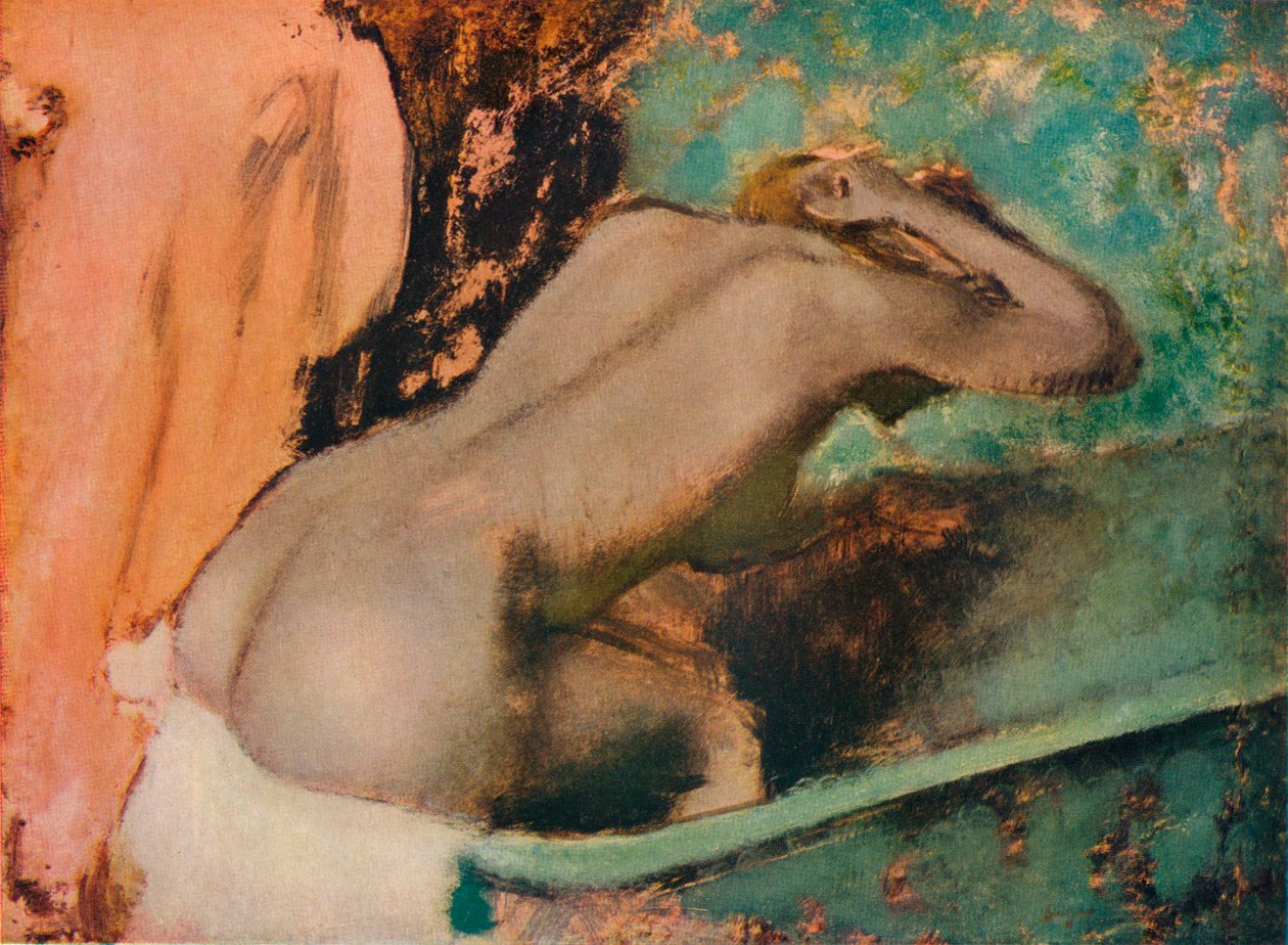 Žena sedí na okraji vany a utírá si krk, c1880, 1936 od Edgar Degas