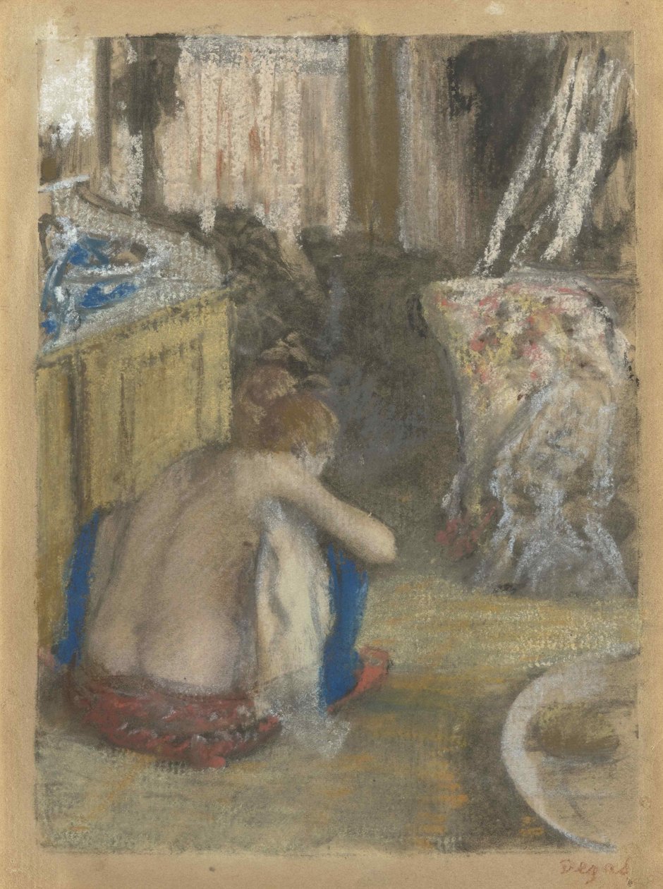 Nahá žena, přikrčená, pohled zezadu Nahá žena v podřepu, zezadu, c. 1876. od Edgar Degas