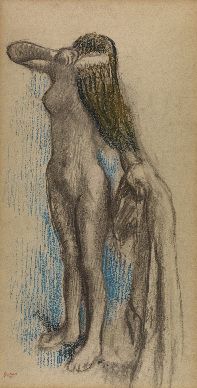 Žena dělá vlasy, cca 1887-90 (uhl a tužka na papíře) od Edgar Degas