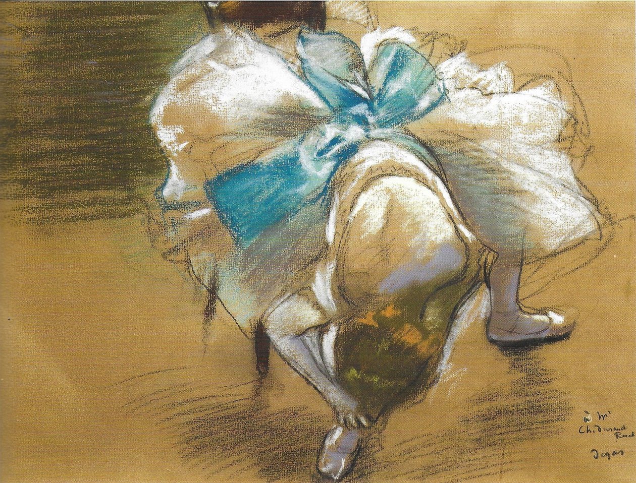 Francouzština: Tanečnice si nazouvá střevíček od Edgar Degas