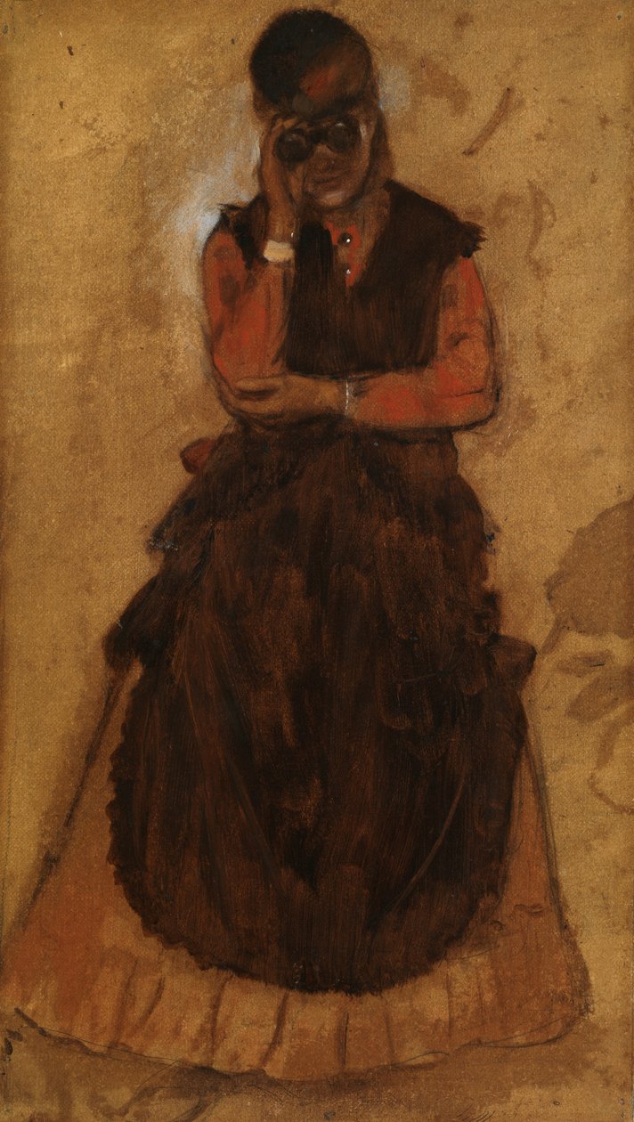 Dívka se dívá přes brýle do opery (olej na panelu) od Edgar Degas