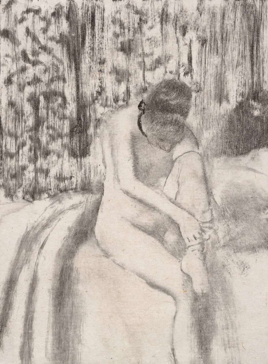 Dívka si nasazuje punčochy, 1876-77. od Edgar Degas