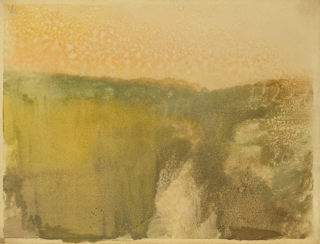 Zelená krajina, cca 1890 (monotyp na papíře) od Edgar Degas