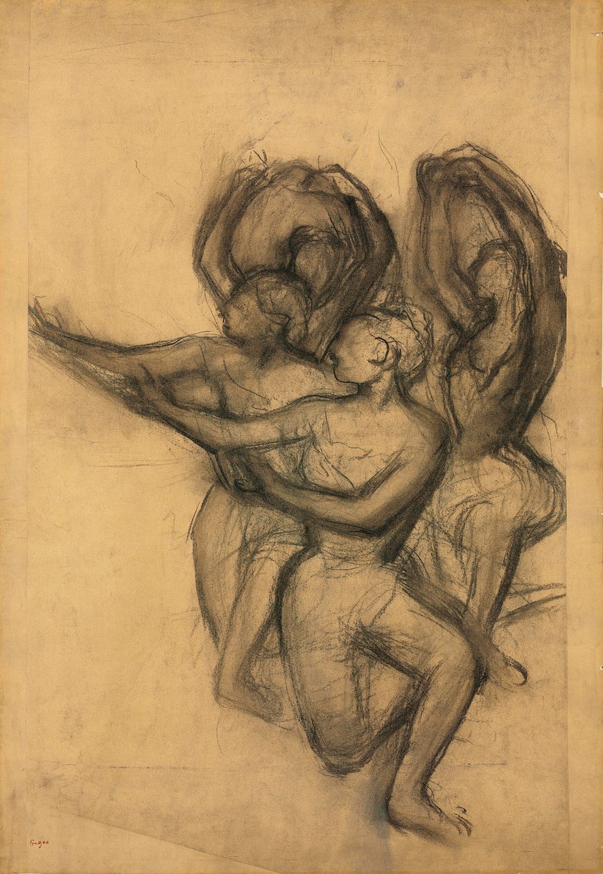 Skupina tanečníků, kolem 1895-1900 (uhlí na spojeném papíru položeném na palubě) od Edgar Degas