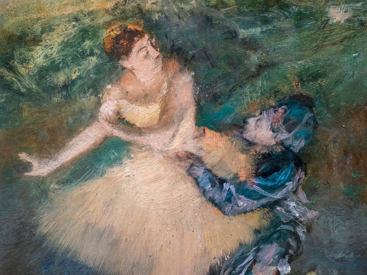 Harlekýn a Colombine (detail). Kolem 1895. Olej na dřevě. od Edgar Degas