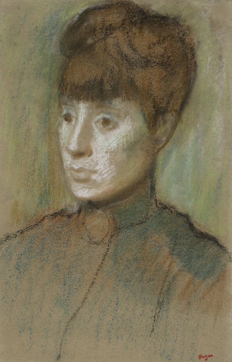 Hlava ženy, 1884 (pastel na tkaném papíře) od Edgar Degas