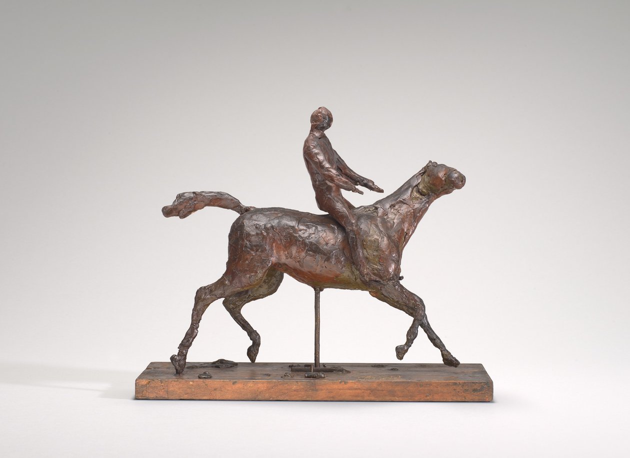 Kůň cválá, otáčí hlavou doprava, nohy se nedotýkají země, polovina 70. let 19. století. od Edgar Degas