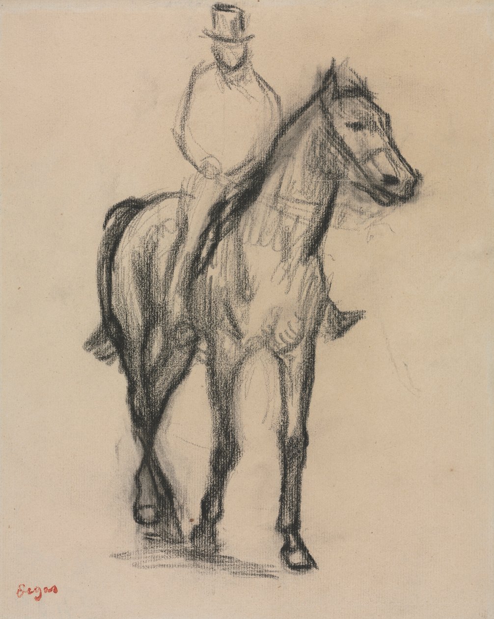 Kůň a jezdec, asi 1890 (černá křída) od Edgar Degas