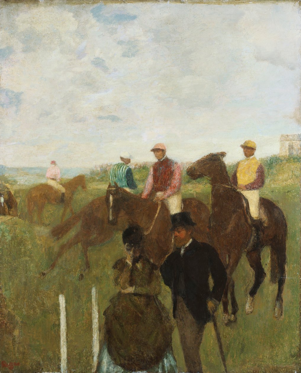 Žokejové na dostihovém závodišti od Edgar Degas