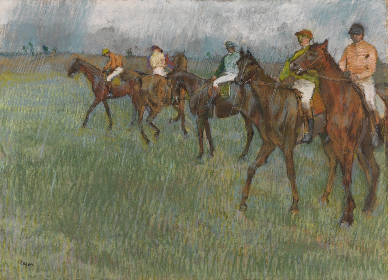 Jockeys in the Rain, n.1886 (pastelli paperille) od Edgar Degas