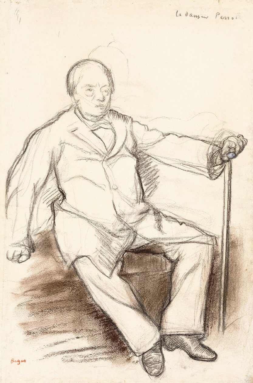 Jules Perrot, studium pro The Dancer Perrot, sedící, kolem roku 1880 od Edgar Degas