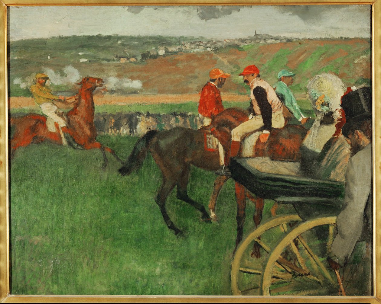 Závodiště. Amatérští žokejové u kočáru (olej na plátně) od Edgar Degas