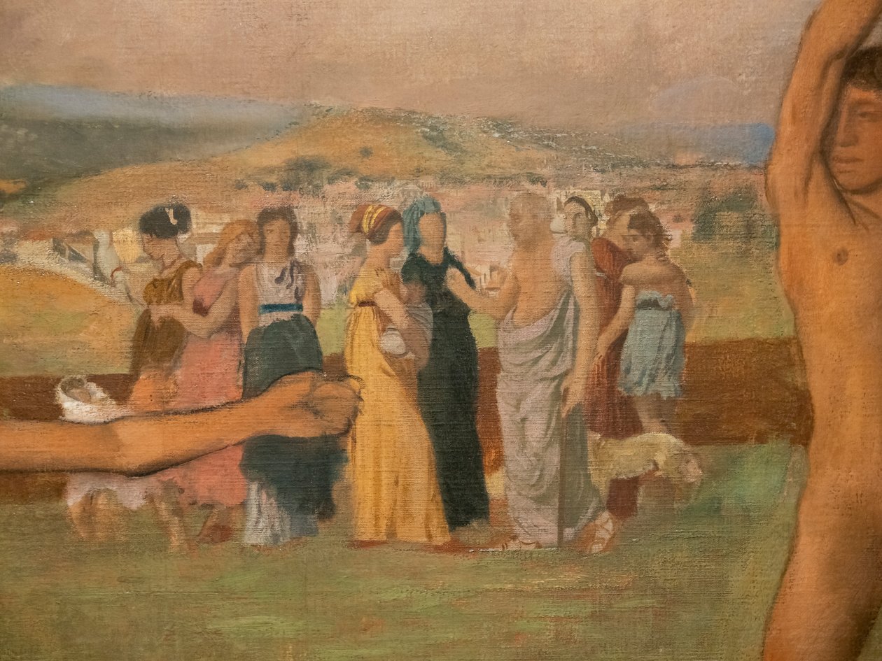 Malé sparťanské dívky provokující chlapce (detail). Kolem 1860-1862, obnoveno před rokem 1880. Olej na plátně od Edgar Degas