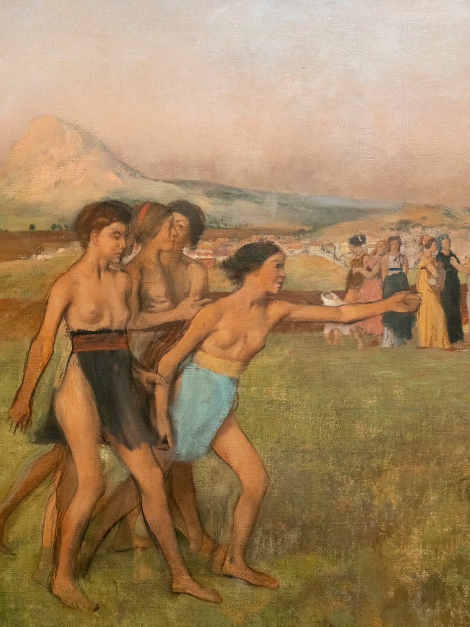 Malé sparťanské dívky provokující chlapce (detail). Kolem 1860-1862, obnoveno před rokem 1880. Olej na plátně od Edgar Degas