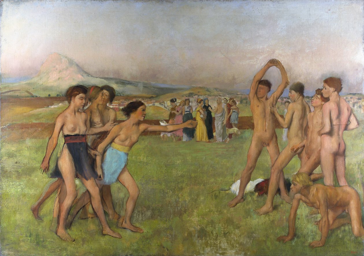 Malé sparťanské dívky provokují chlapce. Kolem 1860-1862, Olej na plátně od Edgar Degas
