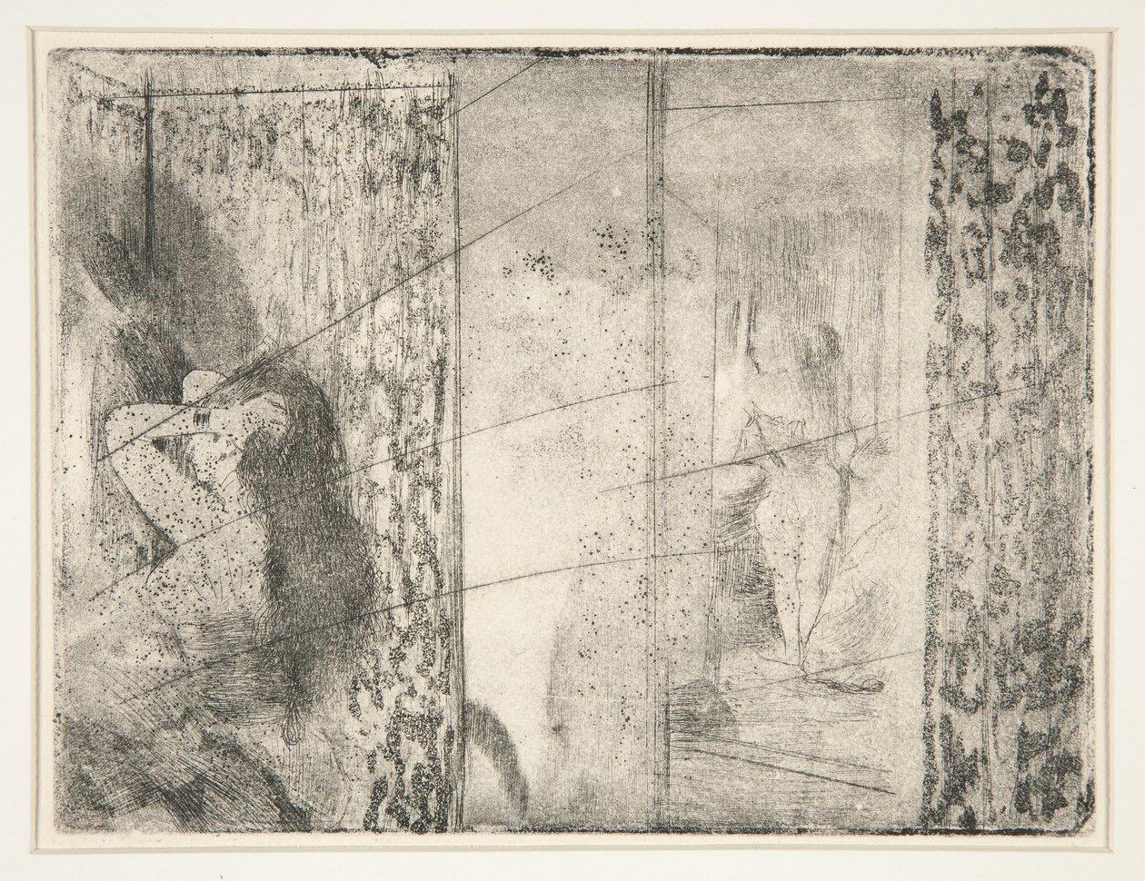 Loges d’Actrices (Šatny hereček), kolem roku 1875 (lept a akvatinta) od Edgar Degas