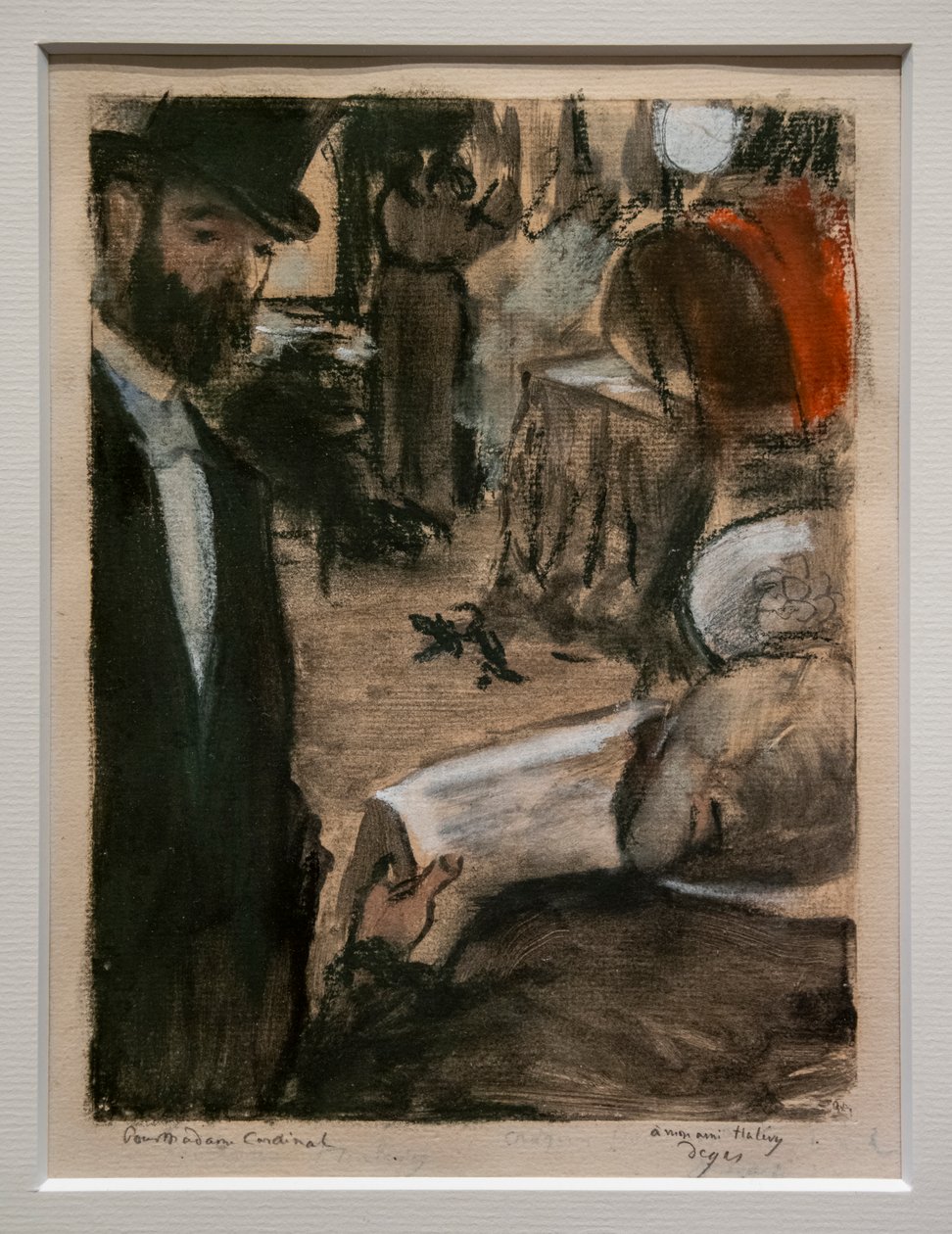 Ludovic Halevy najde Madame Cardinal v šatně. Kolem 1876-1877. Pastel a tužka na monotyp. od Edgar Degas