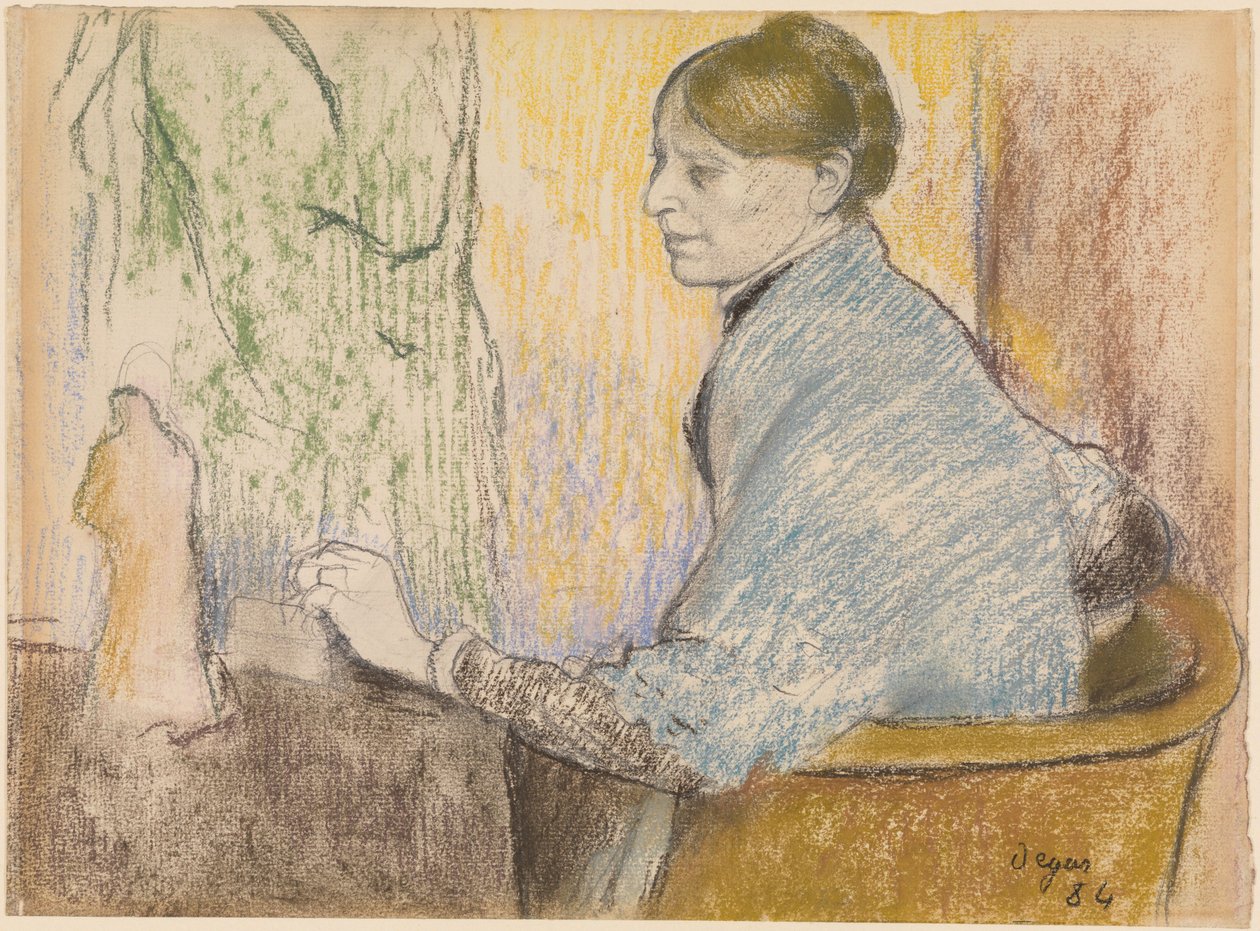 Madame Henri Rouart v křesle před stolkem se soškou z Tanagry od Edgar Degas