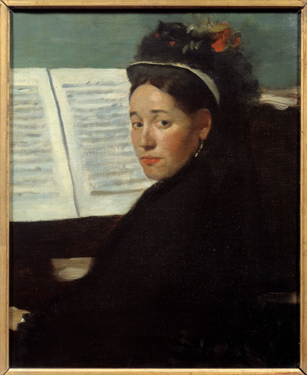 Mademoiselle Dihau (1843-1935) pianistka koncertů Column, u klavíru Malba Edgara Degase (1834-1917) 1869 ne. 0,45x0,32 m Paříž, musee d