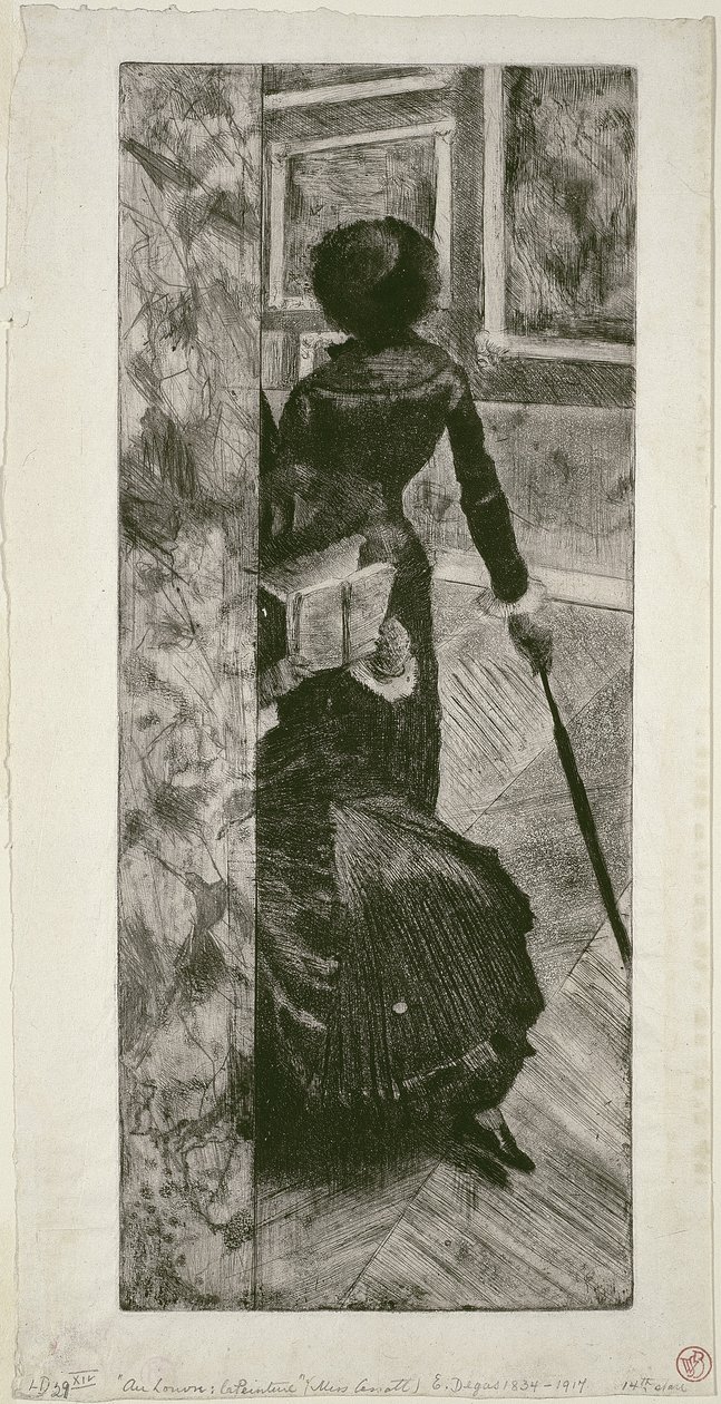 Mary Cassatt v galerii obrazů v Louvru, 1879-80 od Edgar Degas