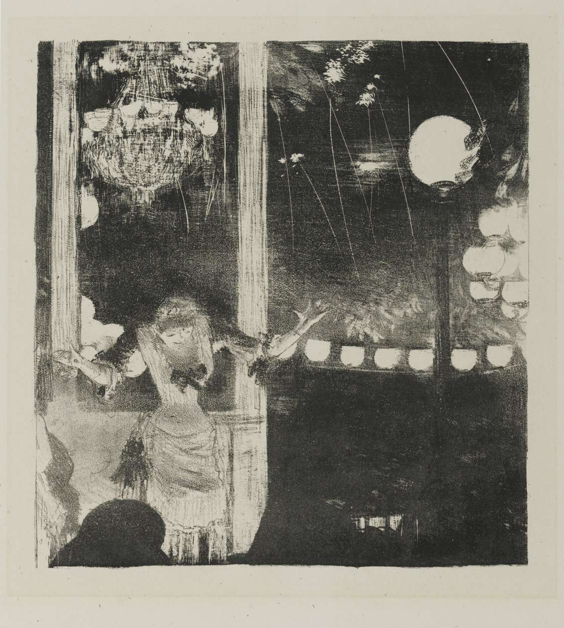 Mlle Becat v Cafe des Ambassadeurs, 1877-78 (litho na tkaném papíře) od Edgar Degas