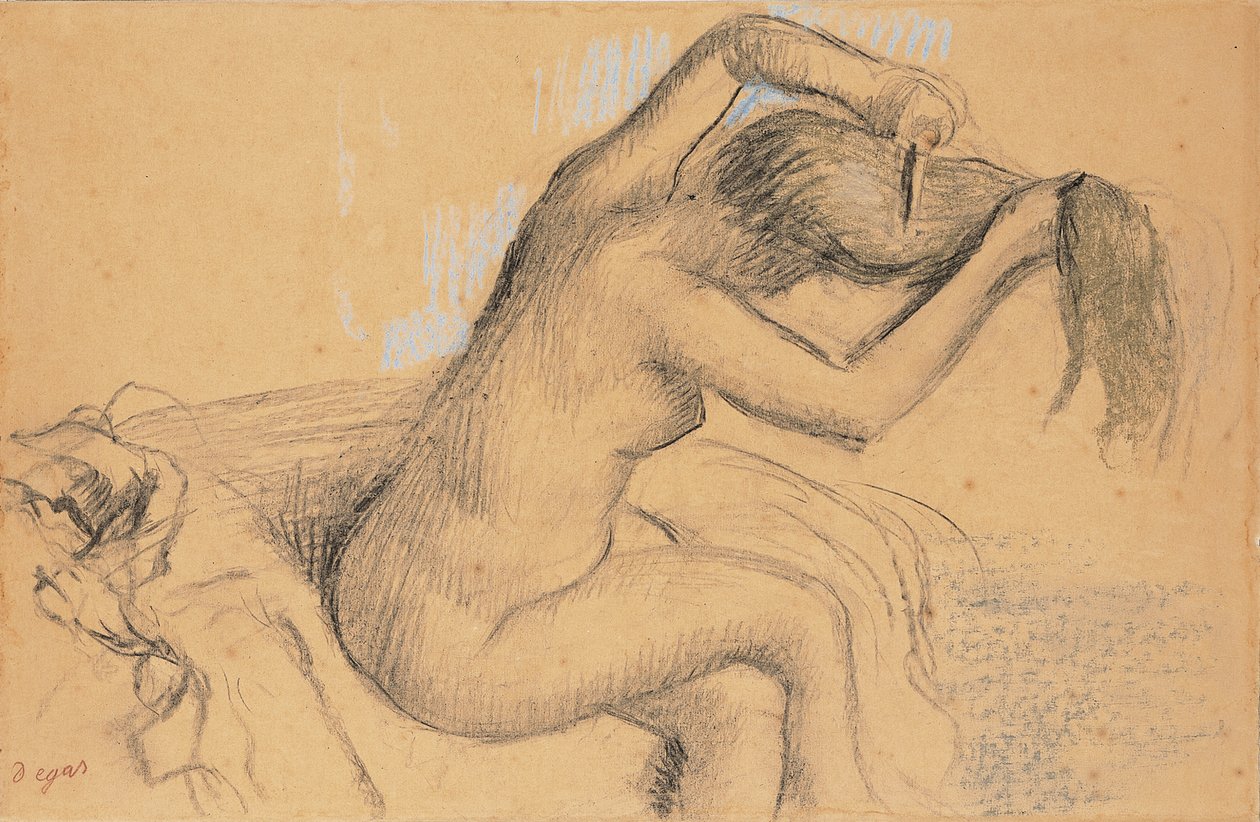 Nahá žena styling její vlasy; Nahá žena česající si vlasy, c.1890-1895 od Edgar Degas