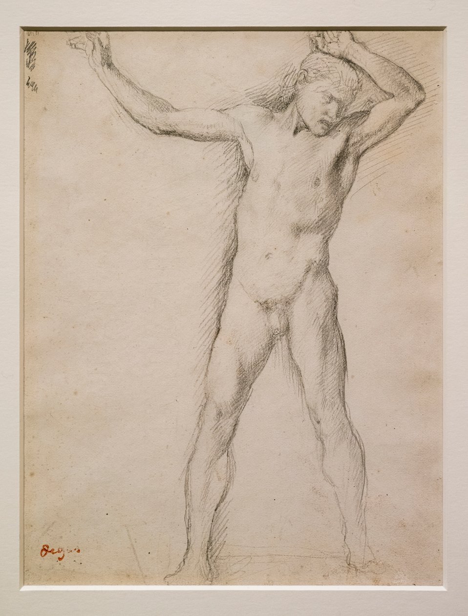 Nahá tvář, ruce zvednuté, asi 1859-1861. Grafit na velínovém papíře. od Edgar Degas